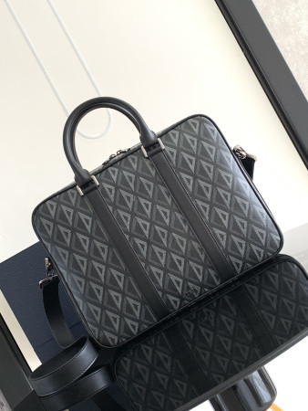 d*or zipped briefcase black cd Di*m*nd canvas and black grained calfskin  37 x 28 x 6 cm