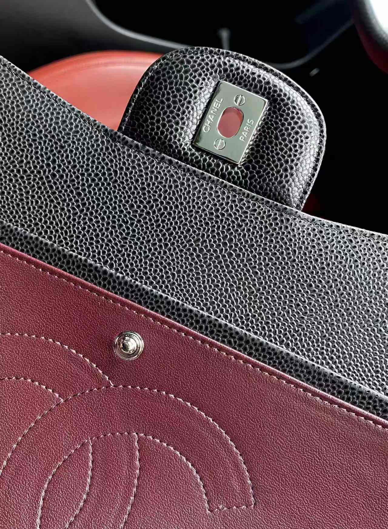 Ch*el classic flap jumbo 30cm cf black silver 19.5x30x10cm