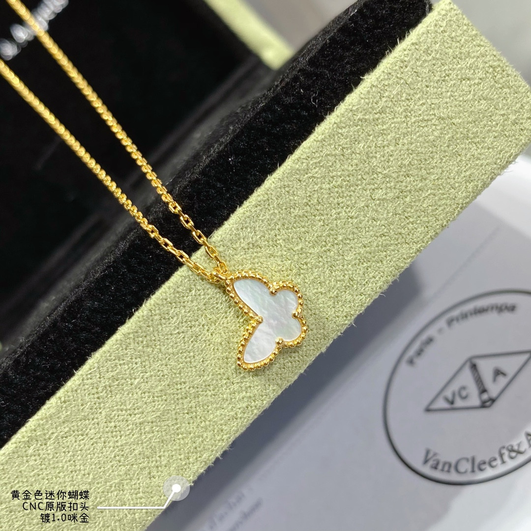 V*N CL*F & arpels premium white fritillary mini butterfly necklace