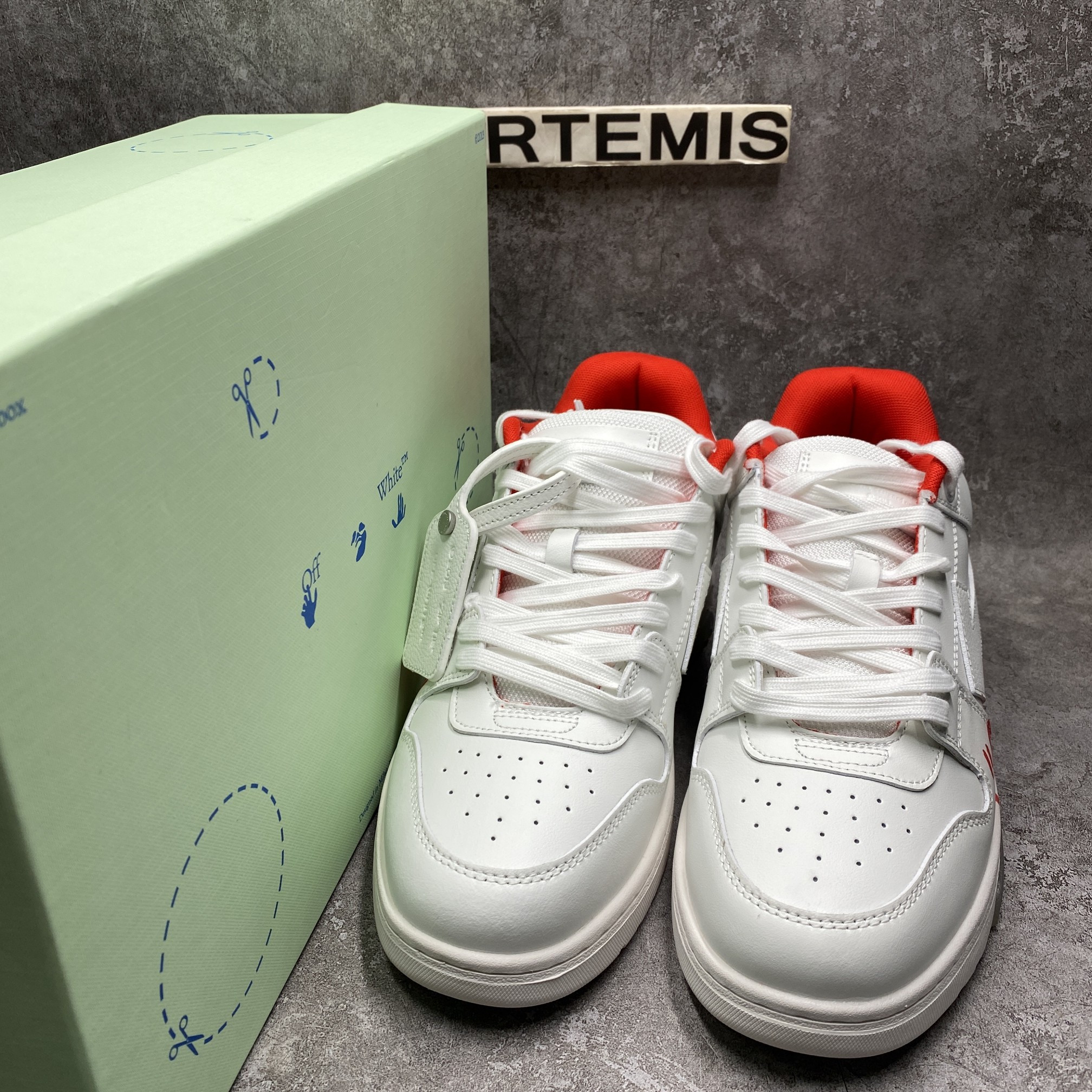 OFF-WHITE Out Of Office OOO Low Tops For Walking White White Red FW21