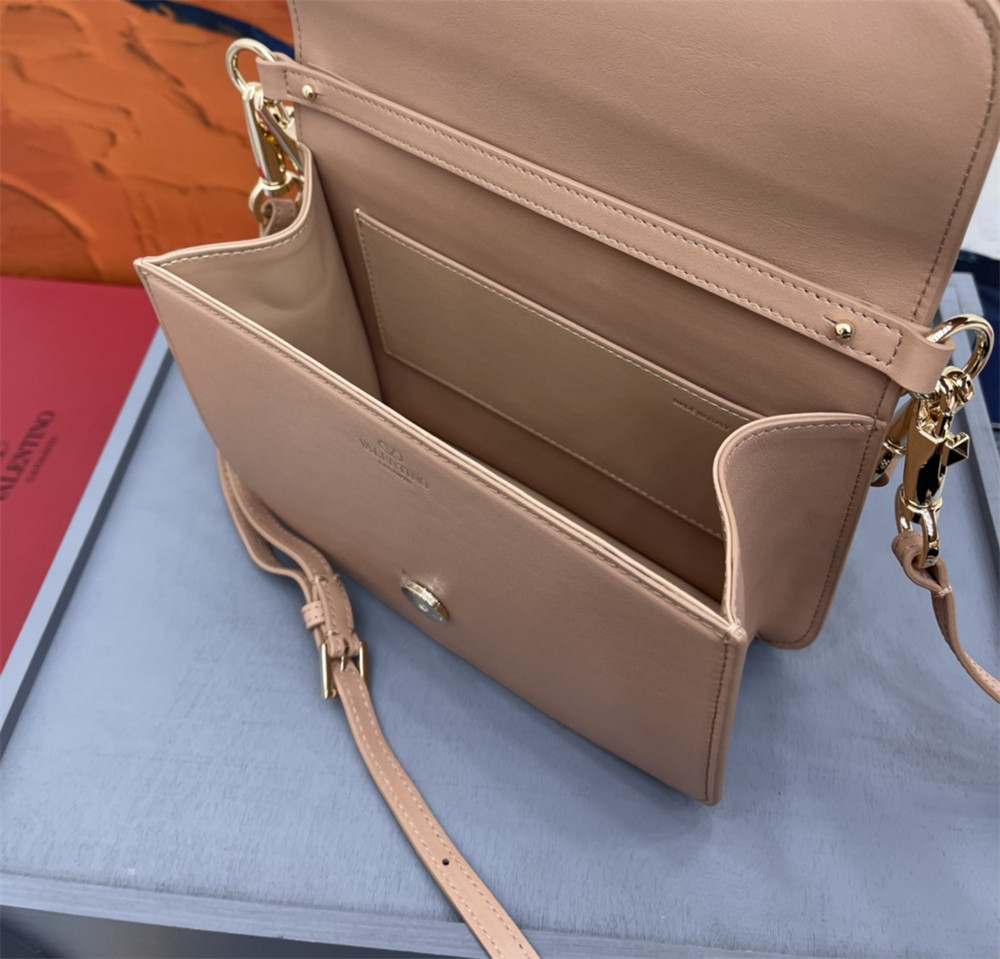 VALENTINO GARAVANI LOCÒ CALFSKIN SHOULDER SMALL BAG ROSE CANNELLE 22 x 16  x 7 cm