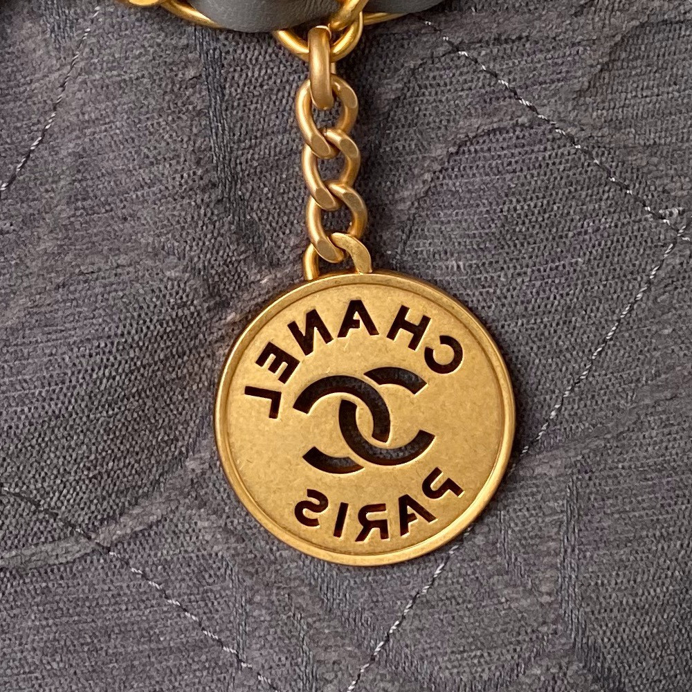 Ch*el 22 handbag velvet grey 15.2×16.4×3.1 in