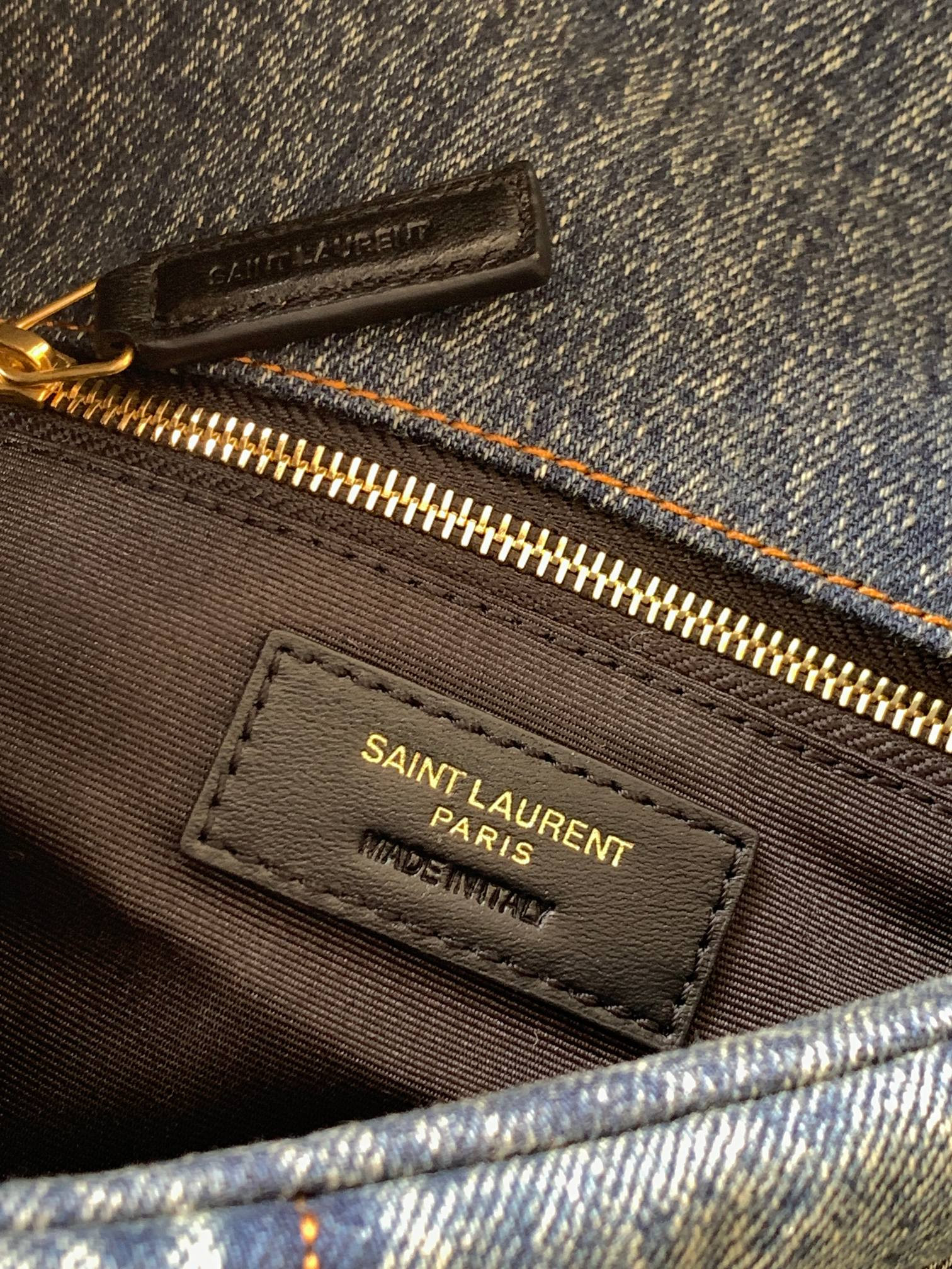 Y*L puffer small in suede and denim rodeo blue 11.4 x 6.6 x 4.3 inches