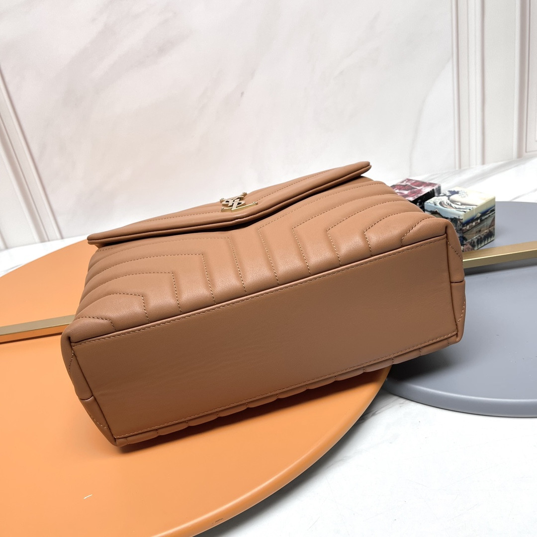 Y*L loulou medium in quilted leather brown 12.5 x 8.6 x 3.5 inches