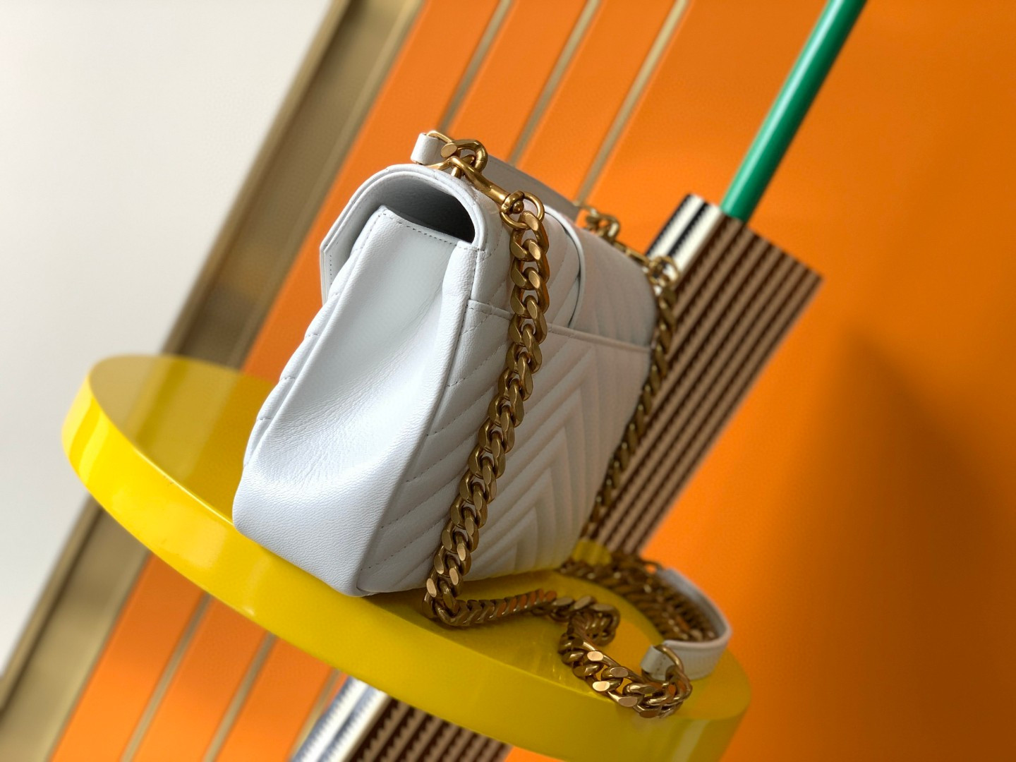 Y*L college medium in quilted leather white  9.4 x 6.6 x 2.5 inches