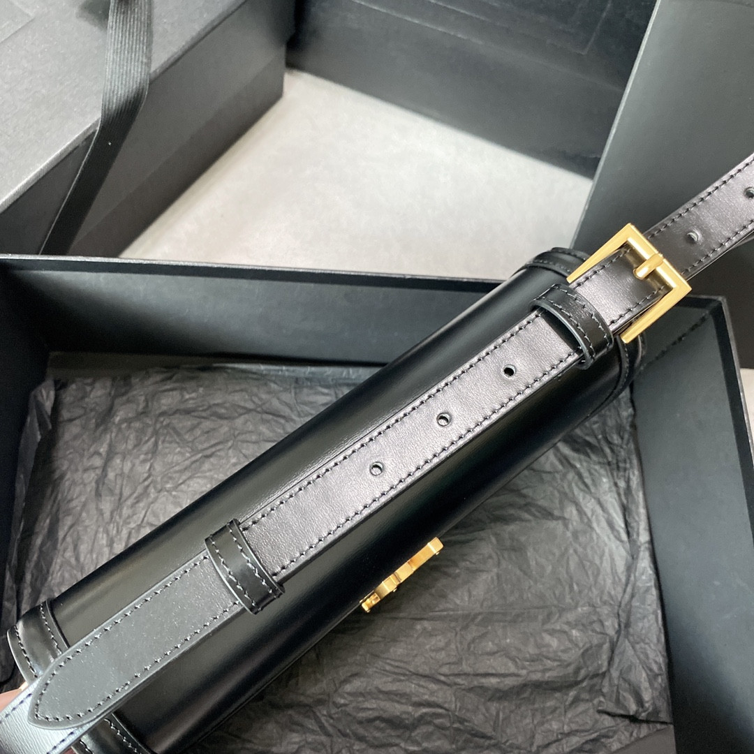 y*l solferino medium satchel in box Sa**t Lau*nt black 9.1 x 6.3 x 2.4 inches