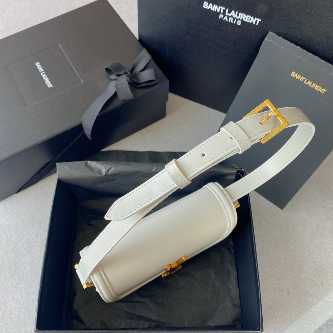 y*l solferino small satchel in box Sa**t Lau*nt blanc vintage 7.4 x 5.1 x 1.9 inches