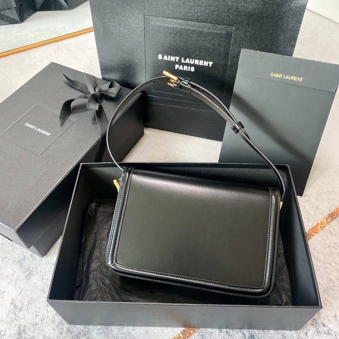 y*l solferino medium satchel in box Sa**t Lau*nt black white 9.1 x 6.3 x 2.4 inches