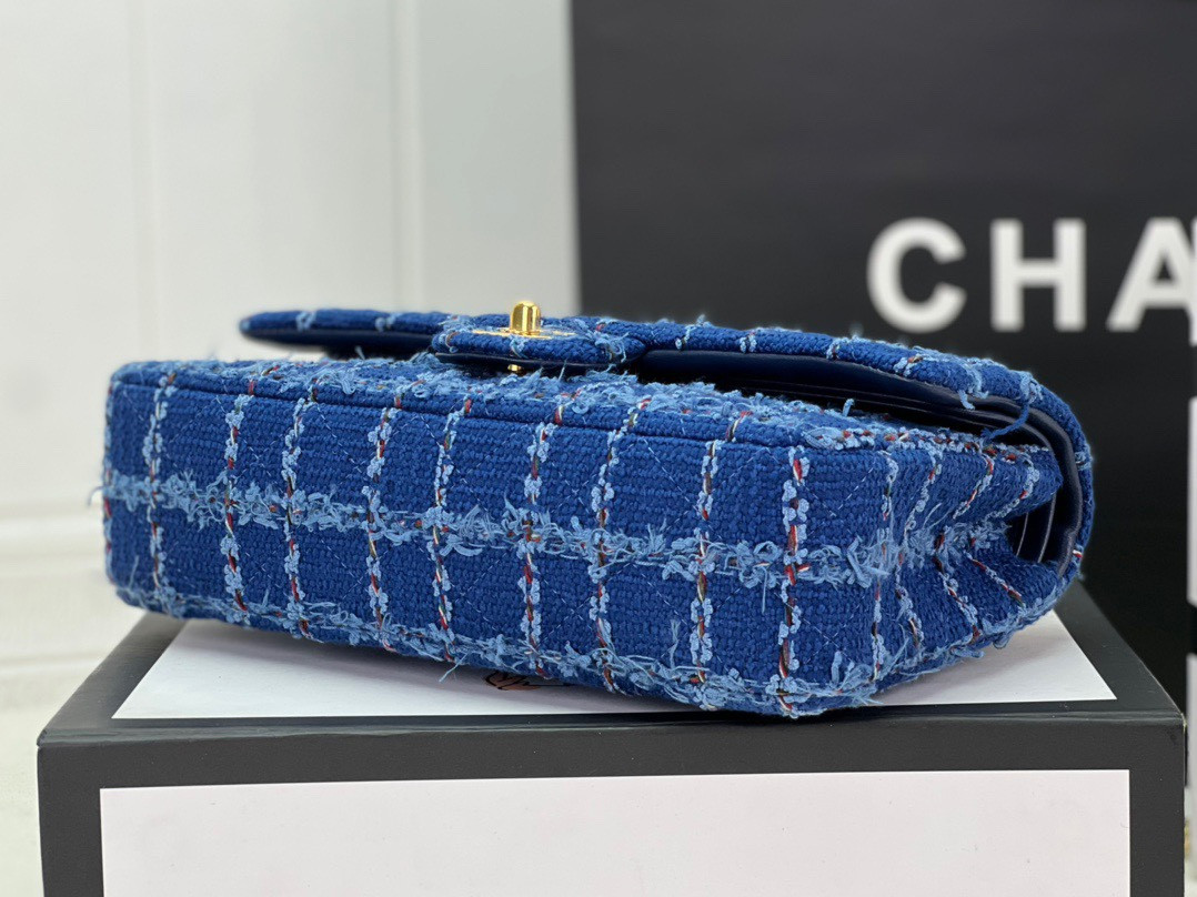 Ch*el classic 11.12 handbag tweed & gold-tone metal   6 × 9.9 × 2.5 in