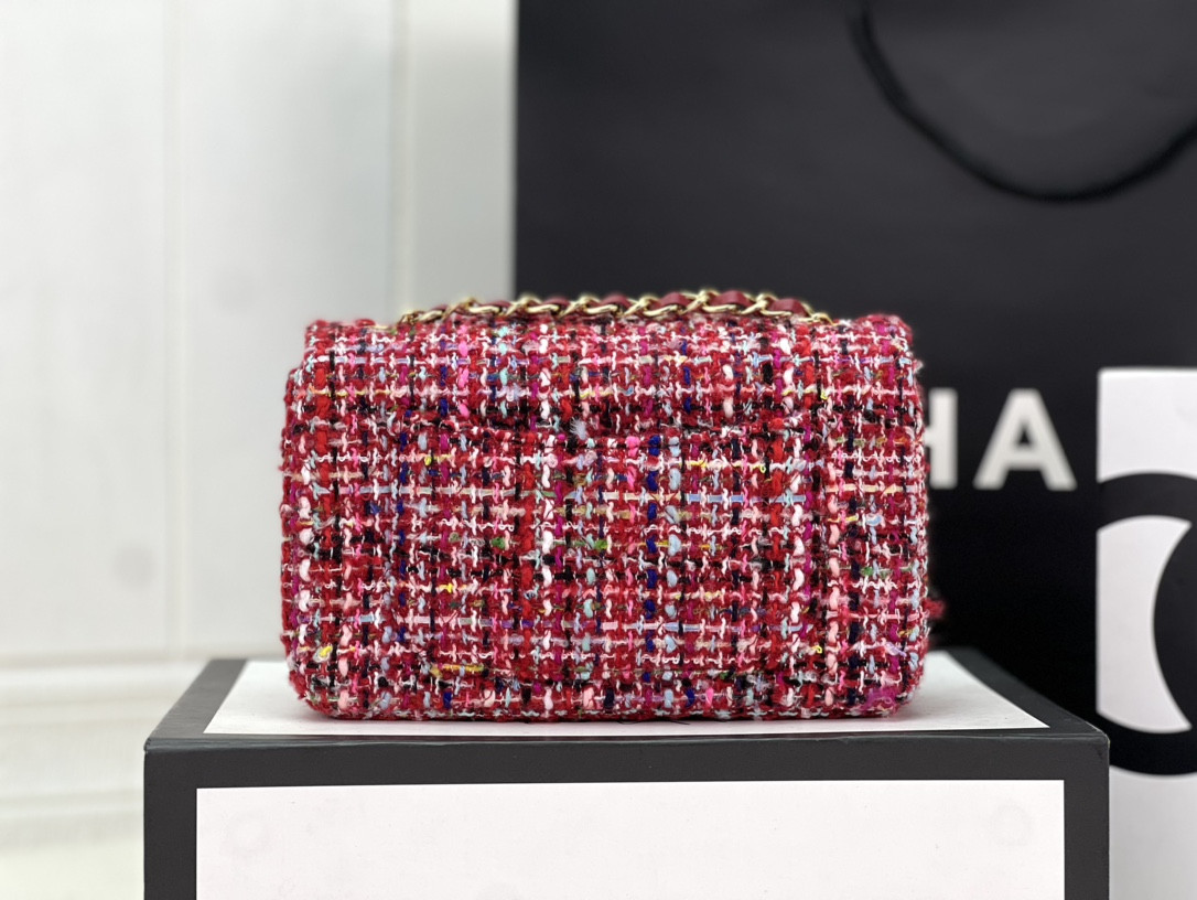 Ch*el mini classic 11.12 handbag tweed & gold-tone metal 4.7 × 7.8 × 2.3 in