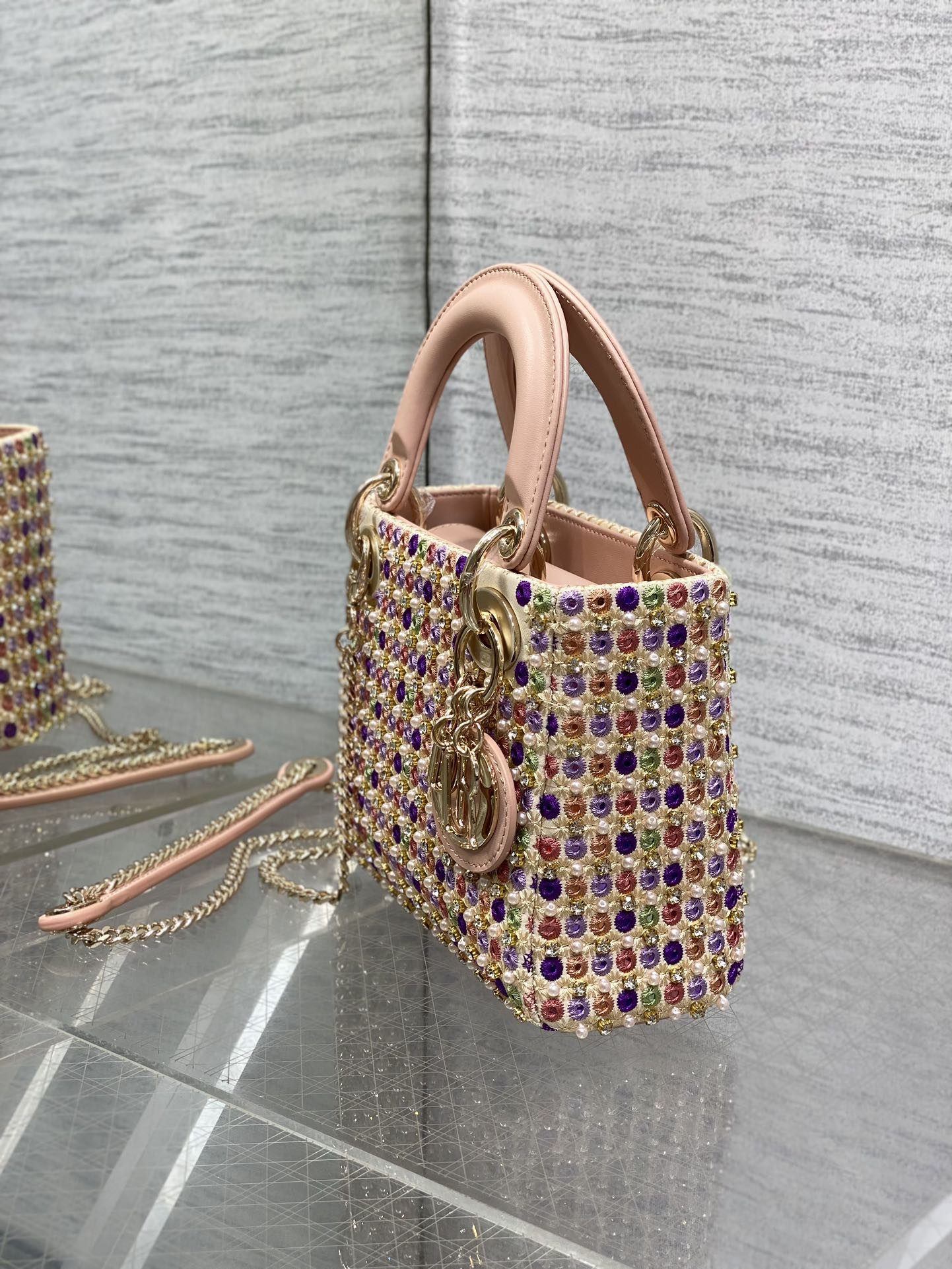 D*or artistic limited edition three-gusset lady D*or bag with heavy bead embroidery 17cm